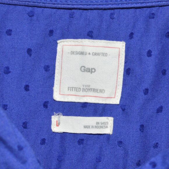 Womens Gap Blue Polka Dot Collared Blouse (the Fitted Boyfriend) Size L - Picture 3 of 3